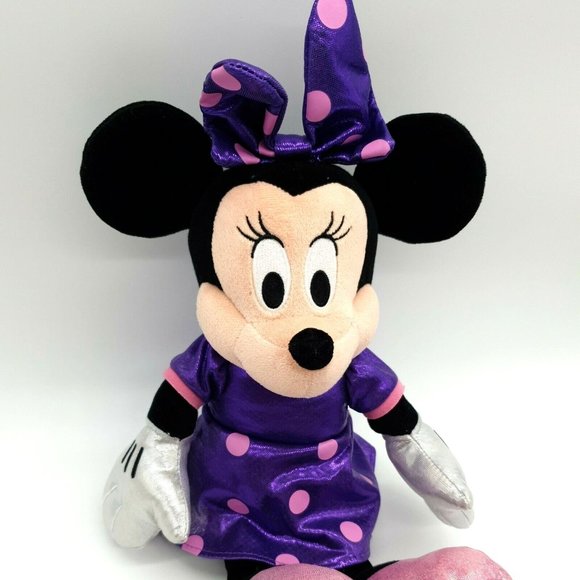 Disney Ty Sparkle Minnie Mouse Purple Dress Pink Polka Dot Collectable 16" Clean - Picture 4 of 12